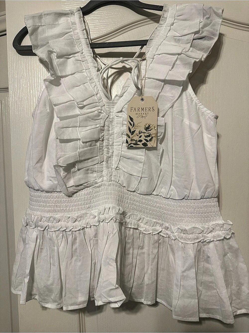 Farmers Market White Ruffle Peplum Top